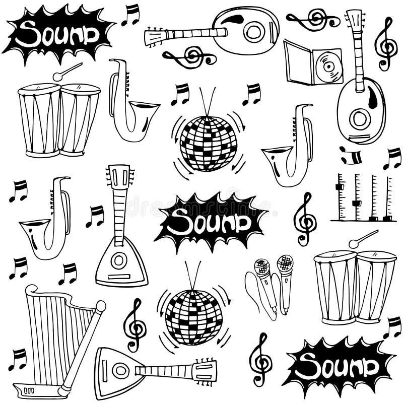 Doodle music set hand draw stock vector. Illustration of hand 75114294