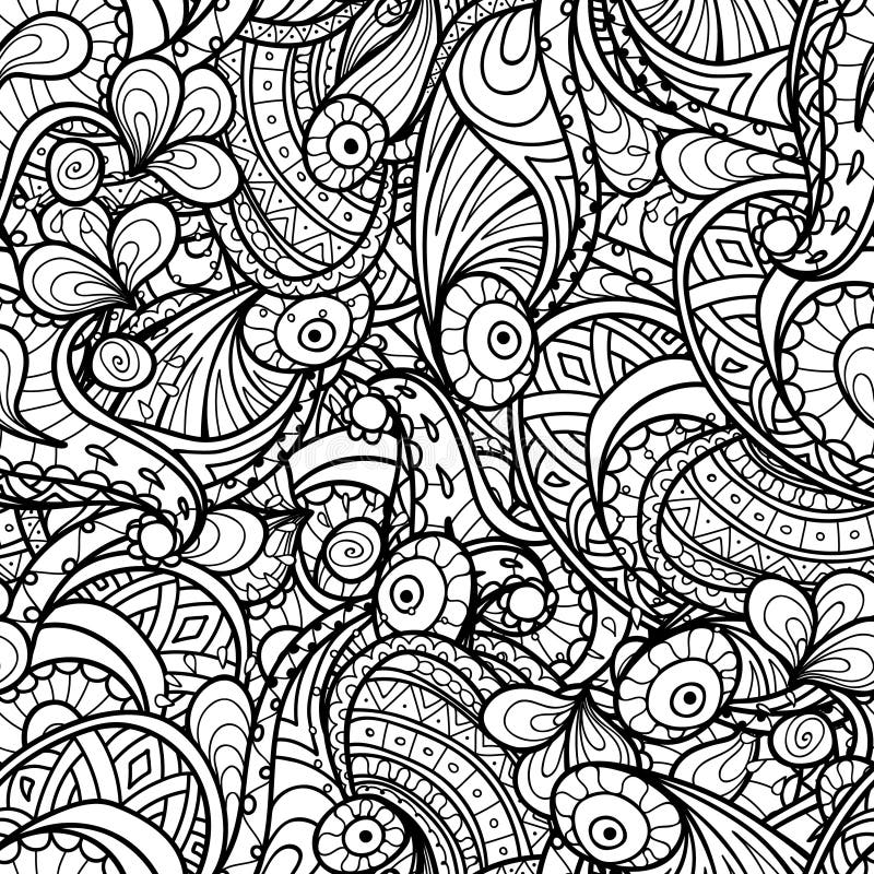 Doodle Outline Seamless Pattern Stock Vector - Illustration of ornate ...