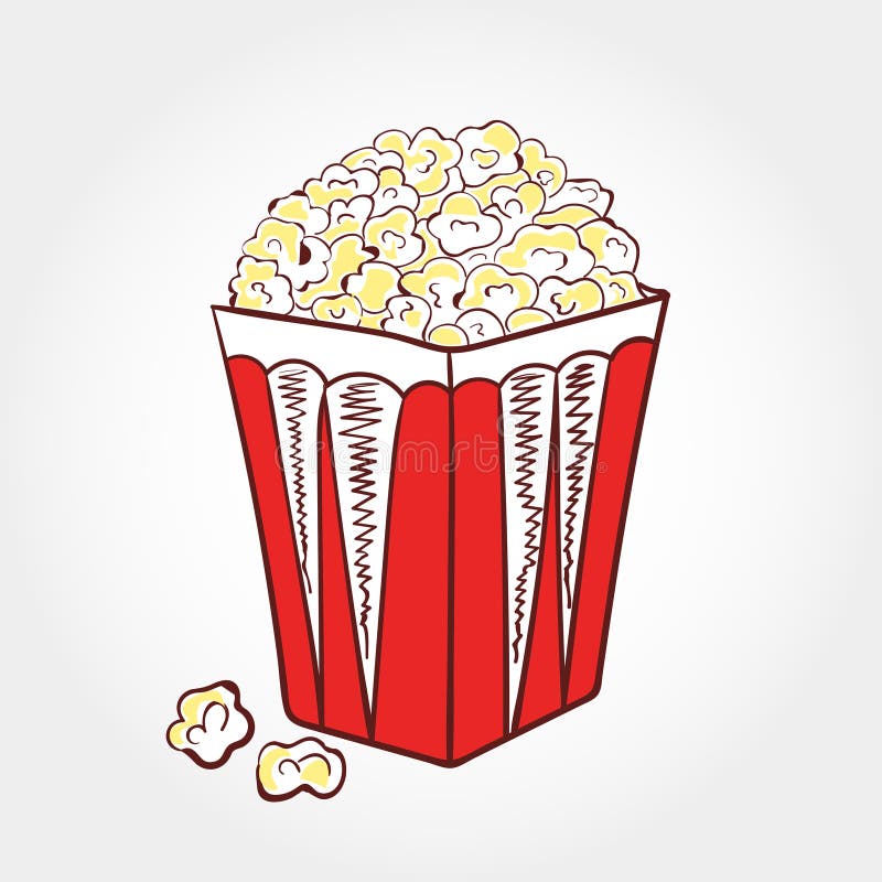 Doodle Popcorn in a Striped Box. Stock Vector Illustration of sketch