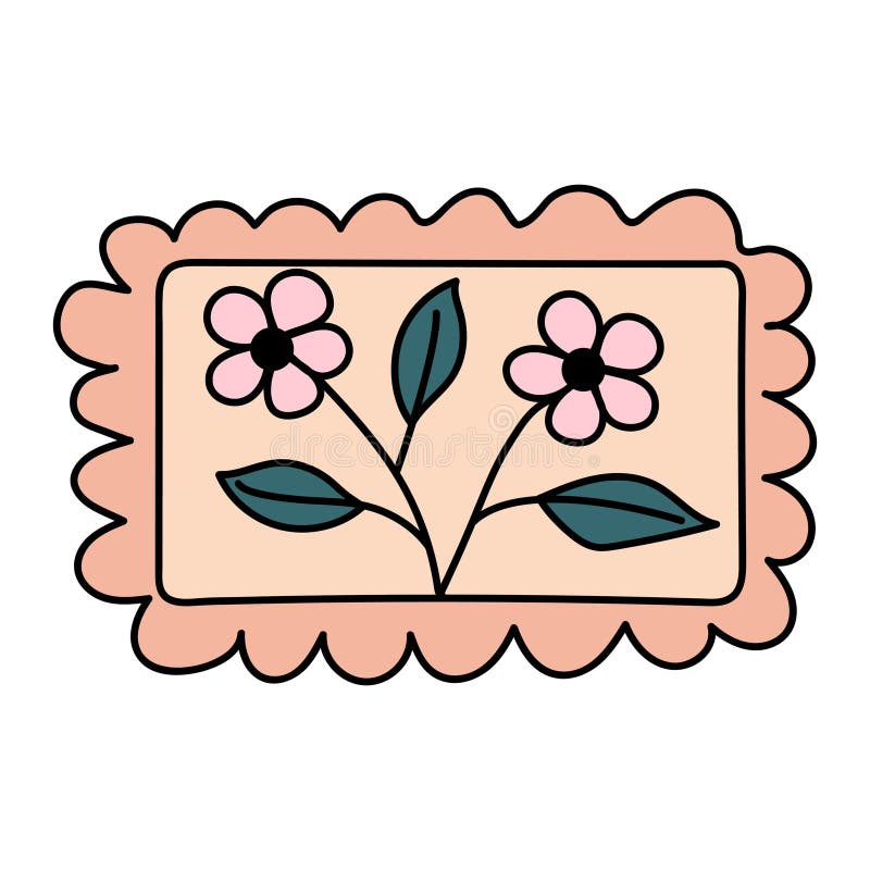 Doodle Postage Stamp with Flowers. Stock Vector Illustration of