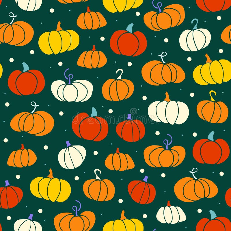 Doodle Pumpkin Seamless Pattern. Hand Drawn Vegetables Stock Vector ...