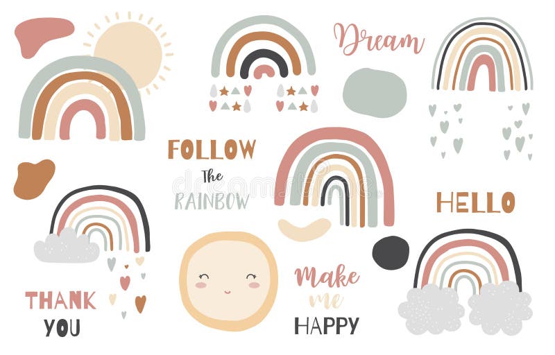 Premium Vector  Cute rainbow friends with clouds and inscription.