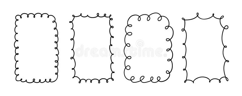 Doodle rectangle and oval looped frames. Hand drawn scalloped edge rectangle and ellipse shapes. Simple label form royalty free illustration