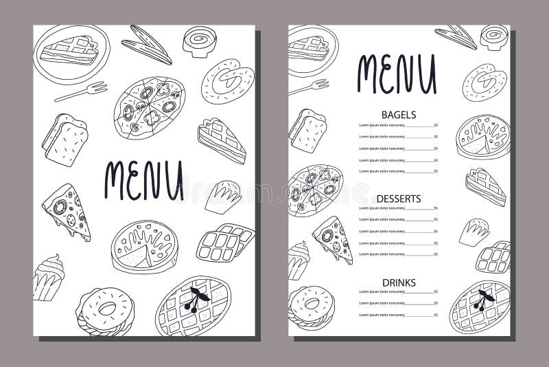Doodle Restaurant, Cafe Menu Template. Various American, Belgian, Italian  Traditional Bakery and Pastry. Cartoon Banner. Stock Vector - Illustration  of delicious, restaurant: 212417773