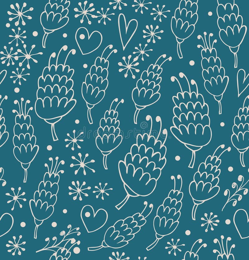 Doodle seamless pattern with flowers and hearts. Endless cute background for prints, textile, scrapbooking royalty free illustration Doodle seamless pattern with flowers and hearts. Endless cute background for prints, textile, scrapbooking royalty free illustration