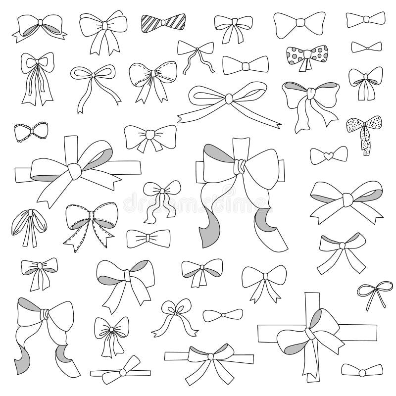 Doodle Set of Bows, Ribbons Stock Vector Illustration of line