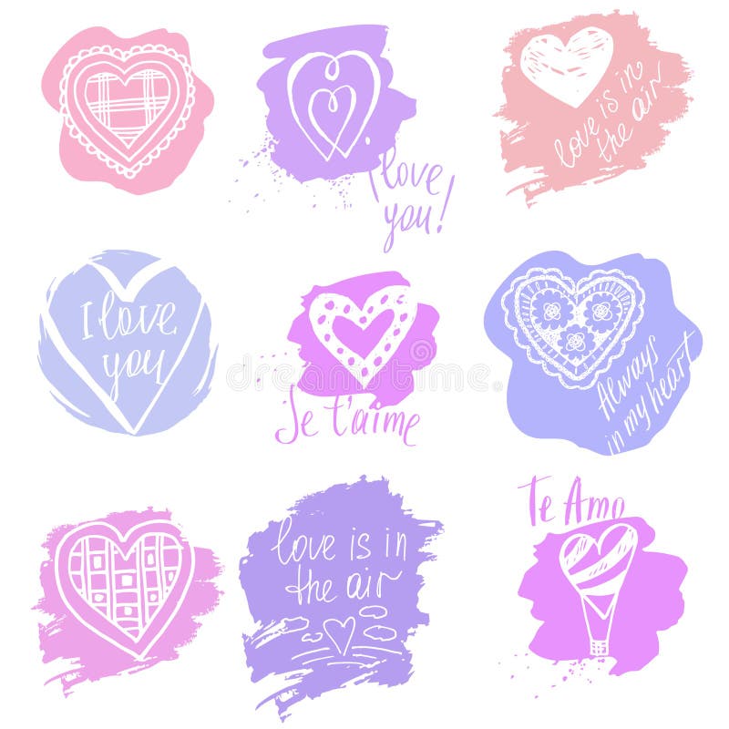 Doodle set of hearts.Heart and a declaration of love