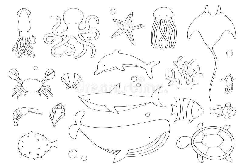 Cartoon Black White Sea Creatures Stock Illustrations – 333 Cartoon Black  White Sea Creatures Stock Illustrations, Vectors & Clipart - Dreamstime