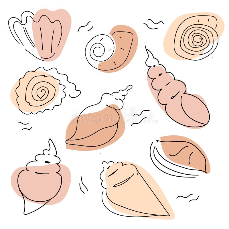 Doodle set with shells and abstract forms. Vector illustration for prints, posters, patterns, decoration, design, ettc vector illustration