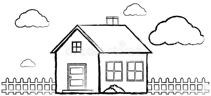Doodle of Single House without Color Stock Vector - Illustration of