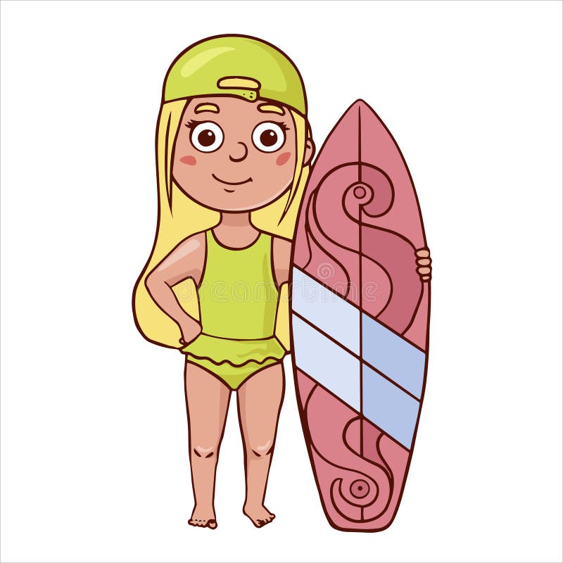 Doodle Sketch Illustration of a Girl in a Green Swimsuit with a ...