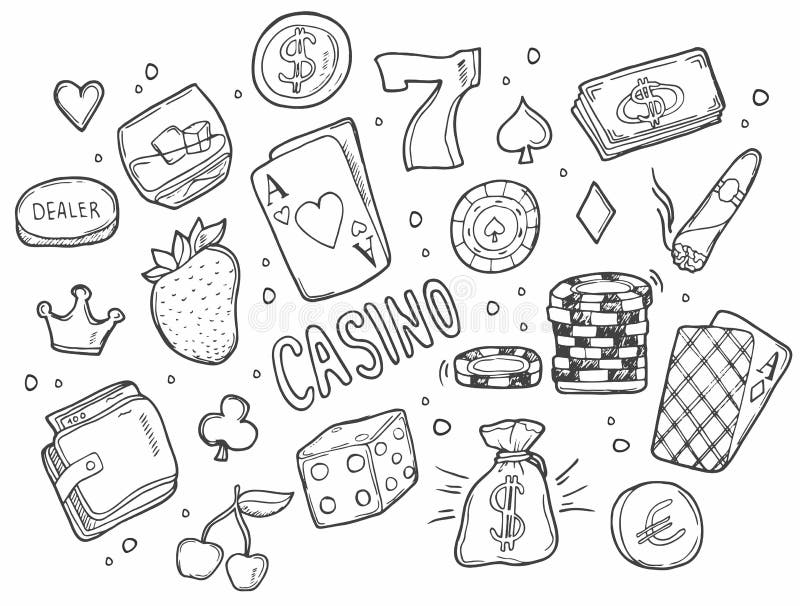 Hand Drawn Doodle Set Casino Icons Vector Illustration Set Cartoon