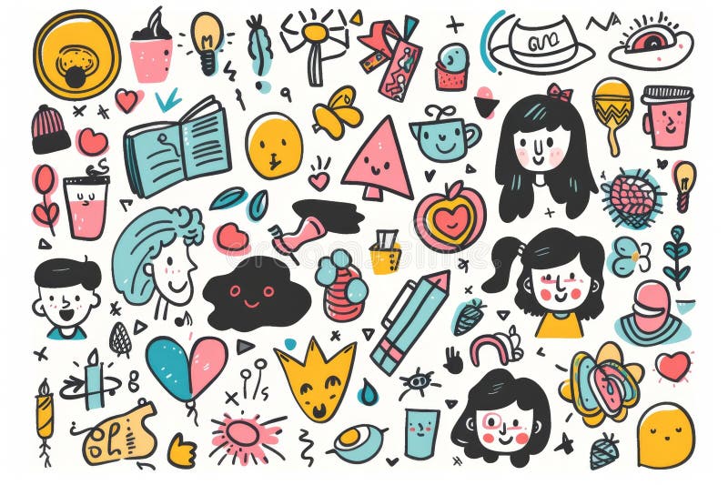 Doodle skizzierte abstrakte Elemente Pinselstriche in zeitgenössischen Kunstaugen verschleiert isoliert lizenzfreie stockbilder