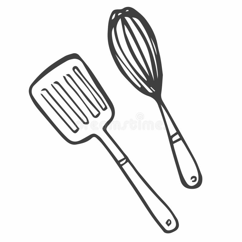 Doodle spatula and whiskicons sketset lizenzfreie abbildung