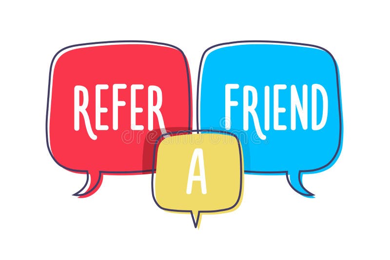 Doodle speech bubbles with Refer a Friend message. Vector hand drawn icon design stock illustration