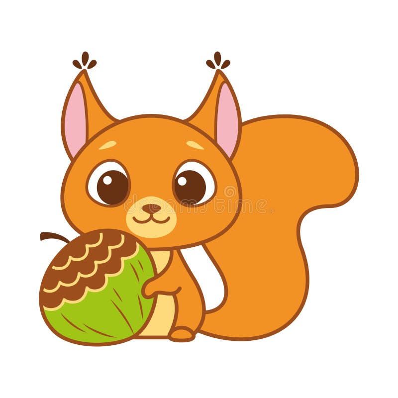 Doodle Squirrel with Nuts Cartoon Illustration Stock Vector