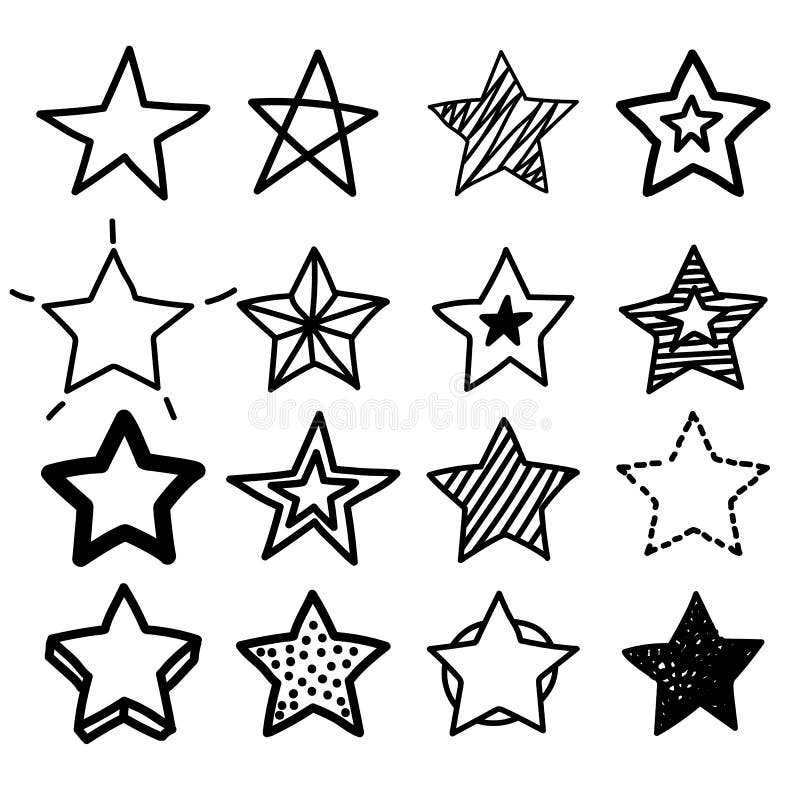 Doodle star. Hand drawn scribble sketch icons. Vector grunge line handdrawn stars stock illustration