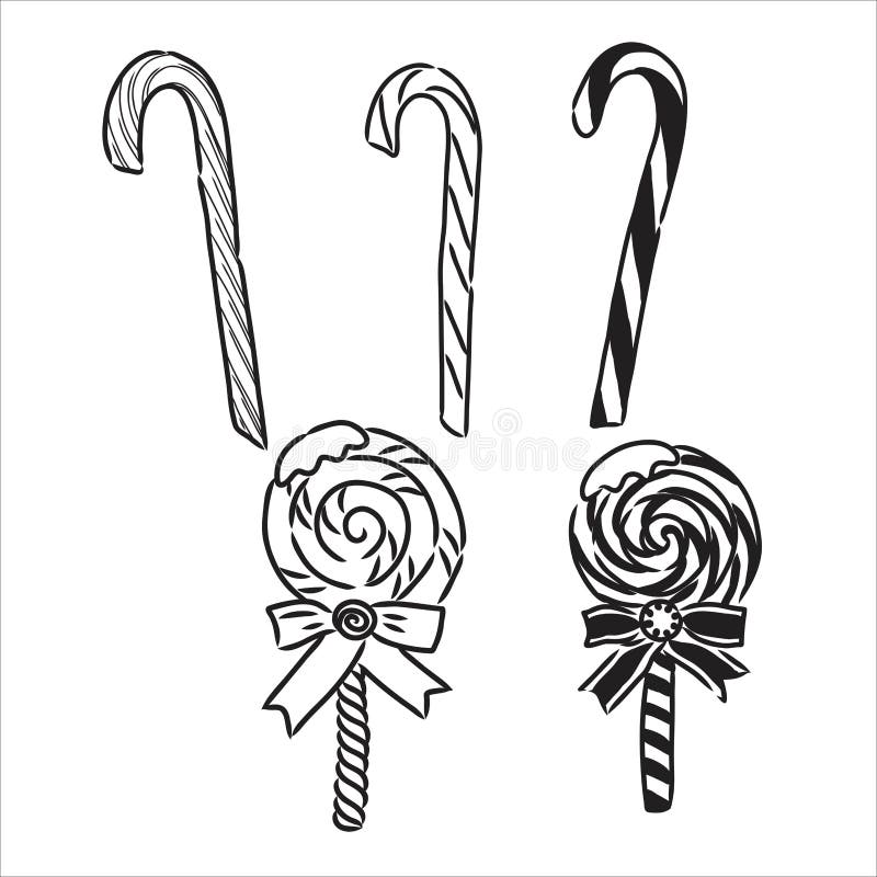 Doodle-Stil harte Süßigkeiten Set Skizze im Vektorformat. enthält lollipops minze verpackt candy butterscotch candy corn vektor abbildung