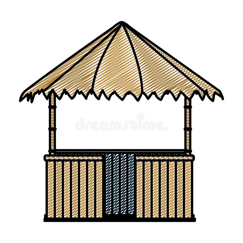 Doodle Straw Hut Nature Architecture Style Stock Vector Illustration