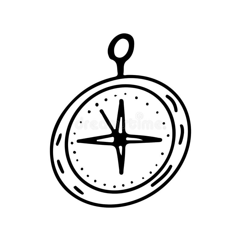 Doodle Style Compass on an Isolated White Background. Stock Vector