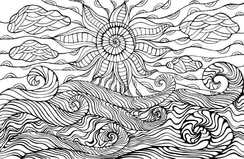 Seascape Coloring Book For Adult, Anti Stress Coloring 