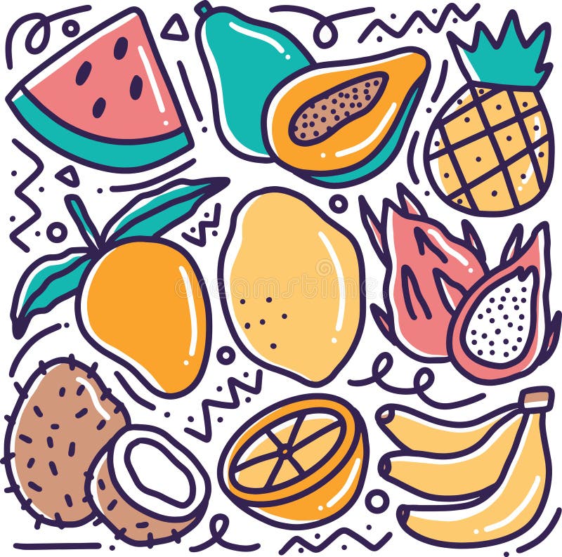 doodle various fruit collection hand drawing