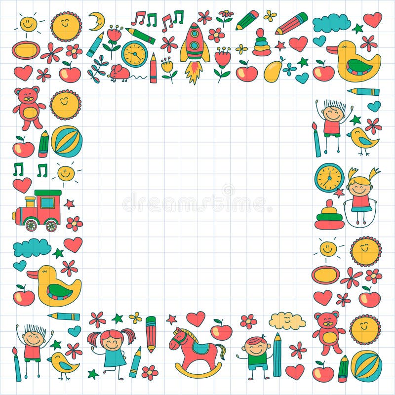 Doodle Vector Kindergarten Elements Stock Vector Illustration of