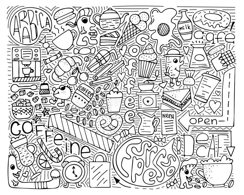 Doodle vector monochrome illustration. Modern art for coffee royalty free illustration Doodle vector monochrome illustration. Modern art for coffee royalty free illustration