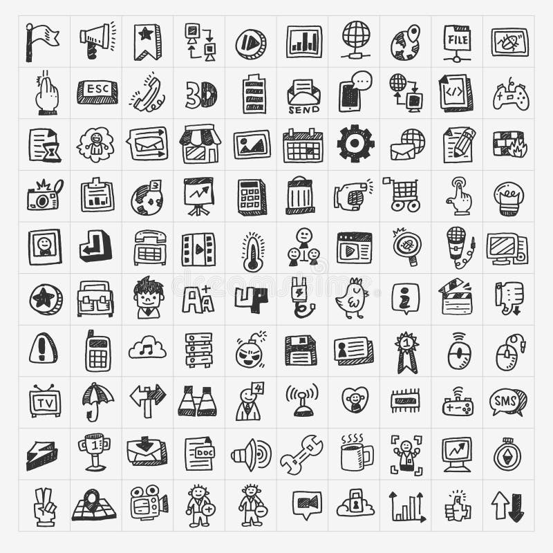 100 doodle web icons set