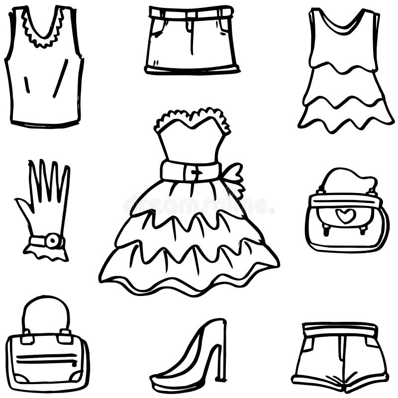 Clothes and Accessories for Women Doodles Stock Vector - Illustration ...