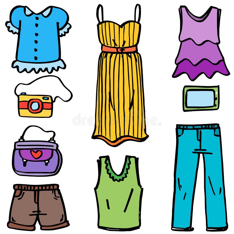 Doodle of Women Clothes Bag Collection Stock Vector - Illustration of ...