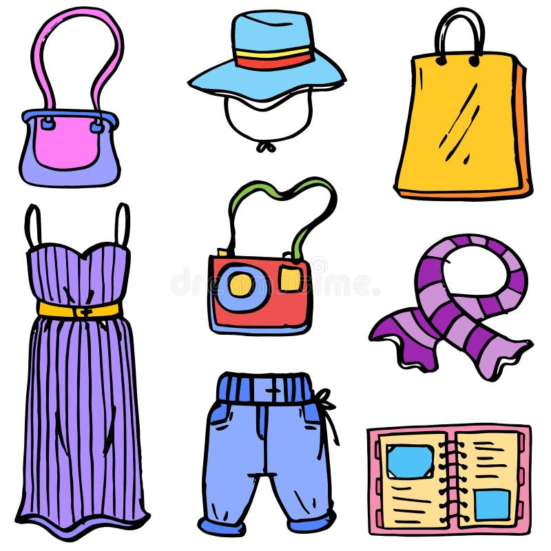 Doodle of Women Object Clothes Fashion Stock Vector - Illustration of ...