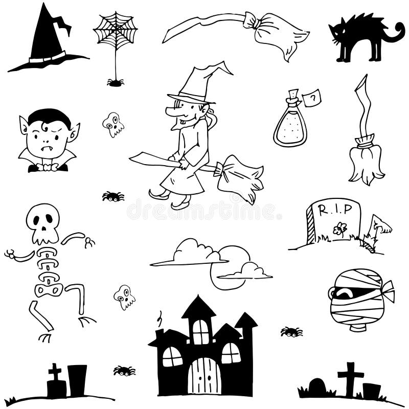 Doodle в элементе хеллоуине милом и плоском иллюстрация вектора Doodle в элементе хеллоуине милом и плоском иллюстрация вектора