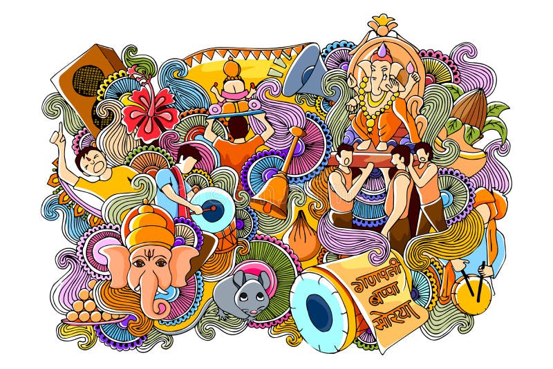 Doodle для счастливого Ganesh Chaturth иллюстрация вектора Doodle для счастливого Ganesh Chaturth иллюстрация вектора