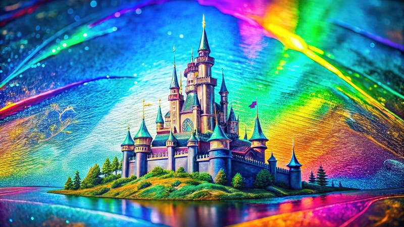 Doodles del castillo de Foil encantados Obra holográfica surrealista stock de ilustración