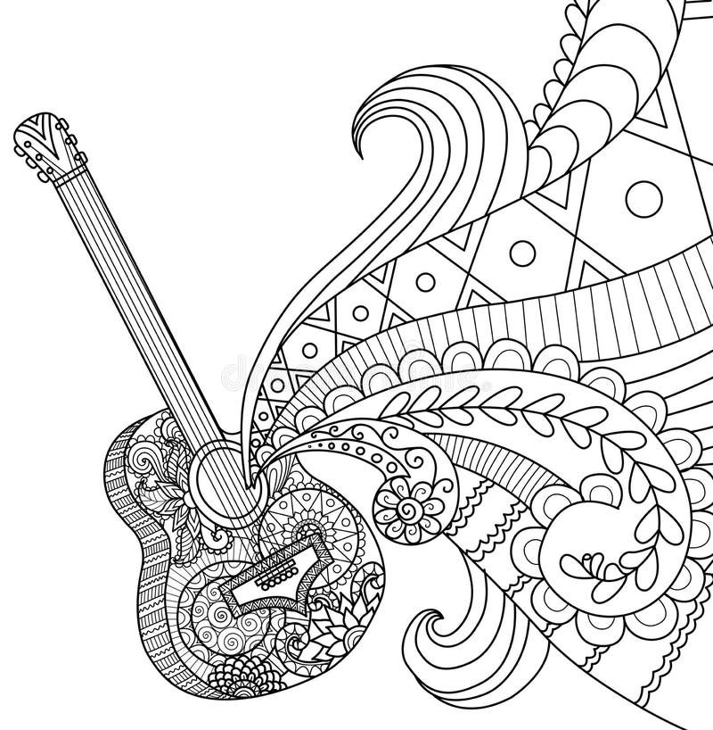 Download Doodles Design Of Guitar For Coloring Book For Adult Stock ...