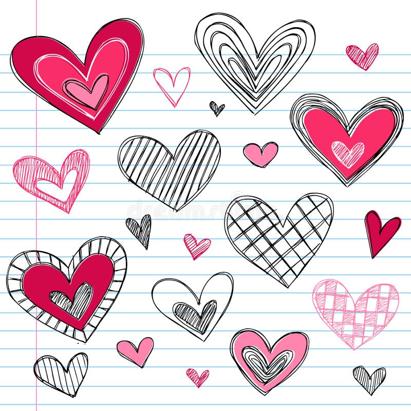 Doodles di amore di giorno del biglietto di S. Valentino dei cuori illustrazione vettoriale Doodles di amore di giorno del biglietto di S. Valentino dei cuori illustrazione vettoriale