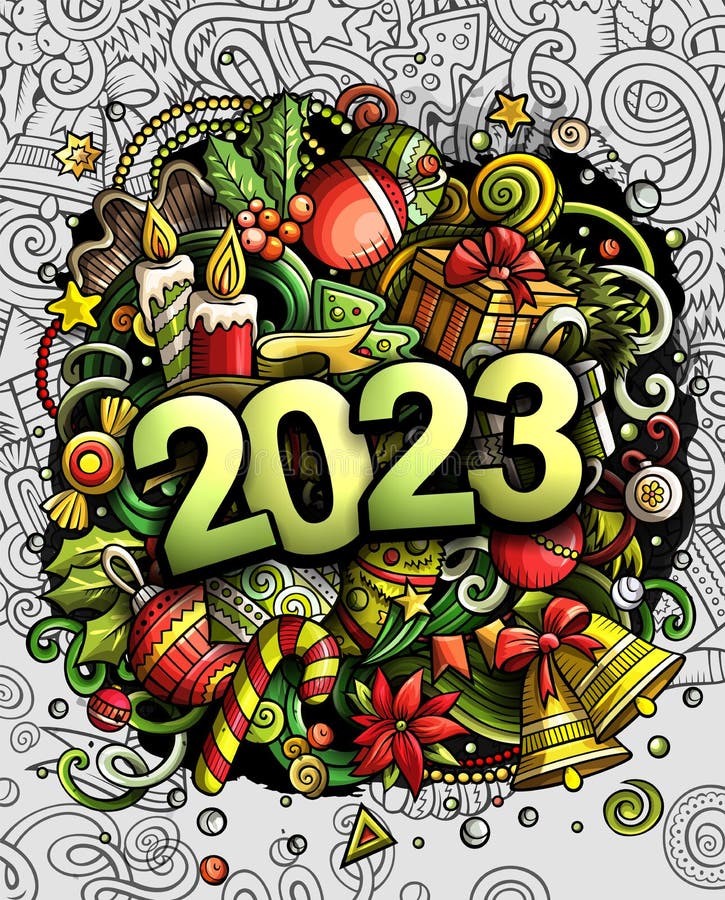 Doodles Illustration New Year Objects Elements Poster Design Creative Cartoon Holidays Art Background Colorful Vector Drawing 252313670 