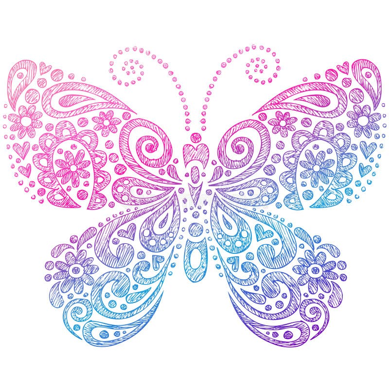 Doodles incompletos del cuaderno de la mariposa stock de ilustración Doodles incompletos del cuaderno de la mariposa stock de ilustración