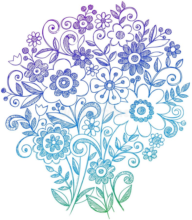 Doodles incompletos del cuaderno del ramo de la flor libre illustration Doodles incompletos del cuaderno del ramo de la flor libre illustration