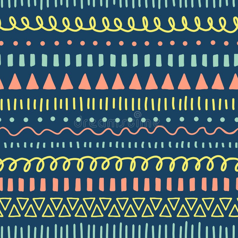 Doodles безшовная картина вектора Этнический и племенной пинк коралла предпосылки стиля, голубой, желтый, teal Doodle нарисованны иллюстрация штока Doodles безшовная картина вектора Этнический и племенной пинк коралла предпосылки стиля, голубой, желтый, teal Doodle нарисованны иллюстрация штока