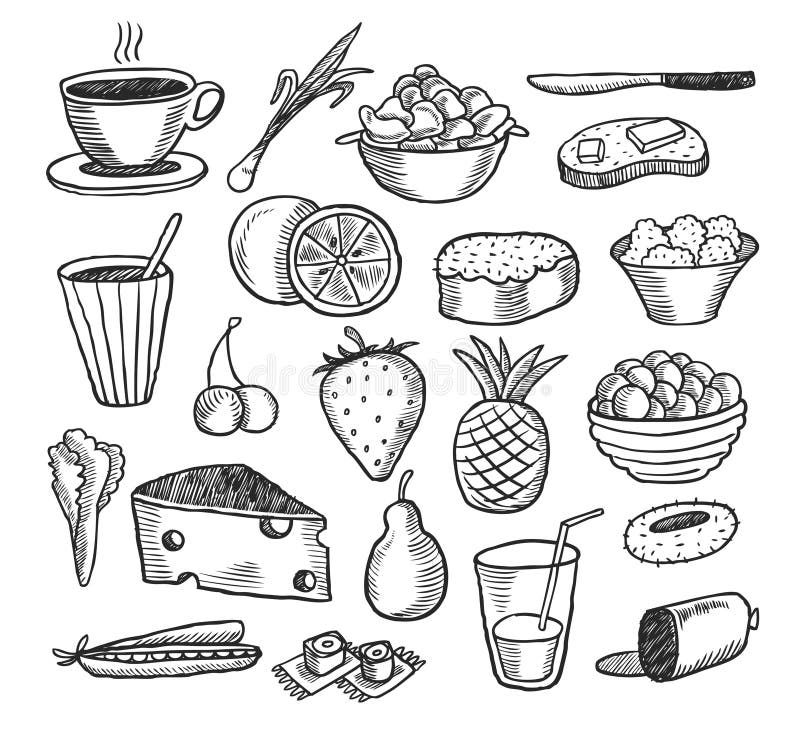 A food objects doodles collection. Vector illustration. A food objects doodles collection. Vector illustration.