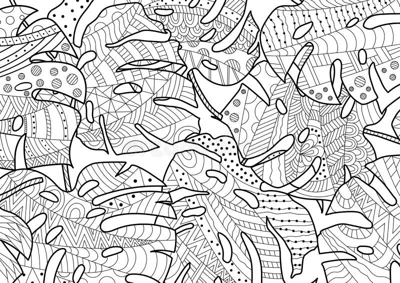 Leaves Outline Set Vector. Coloring Book Page For Adult Stock Vector