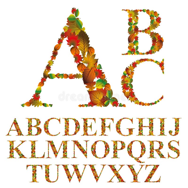 Doopvont met bladeren, bloemen geplaatste die alfabetbrieven wordt gemaakt stock illustratie Doopvont met bladeren, bloemen geplaatste die alfabetbrieven wordt gemaakt stock illustratie
