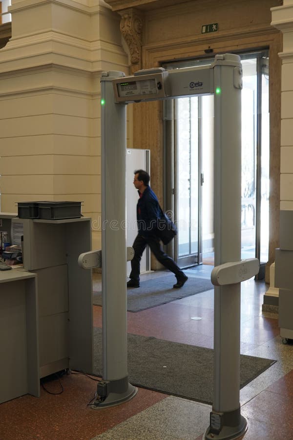 Door frame metal detector editorial stock photo. Image of modern