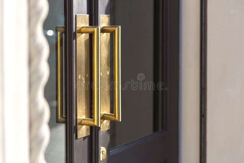 Door Handle at the Entrance To the Restaurant, Gold Stock Photo Image