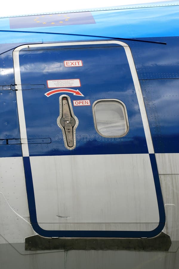 Door (with Instructions) of an Airplane Stock Image Image of button