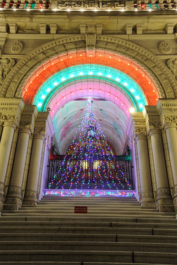 Christmas Tree at Medieval Sculpture Hall Inside Metropolitan Museum of