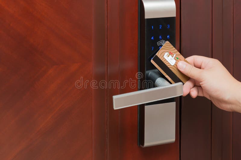 Door Lock Opening by Security Card Stock Photo Image of card, hand