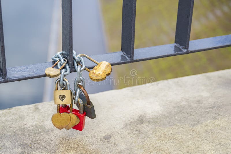 Door Lock on the Railing of the Bridge Stock Image Image of
